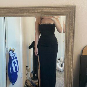 Lulus Memorably Iconic Black Strapless Lace Bustier Maxi Dress - Size M